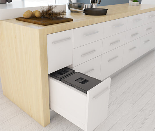 Tanova Pull Out Kitchen Bin 300mm Cab - Drawer Insert Frame & Buckets White and Charcoal