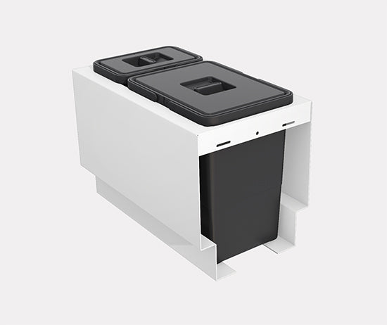 Tanova Pull Out Kitchen Bin 300mm Cab - Drawer Insert Frame & Buckets White and Charcoal