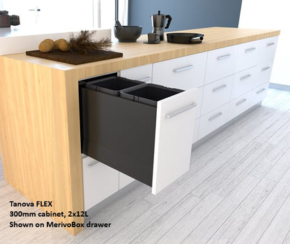 Tanova FLEX Drawer Insert Systems for 300mm Cabinets - 2 Buckets   White and Umbra Grey