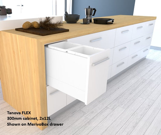 Tanova FLEX Drawer Insert Systems for 300mm Cabinets - 2 Buckets   White and Umbra Grey