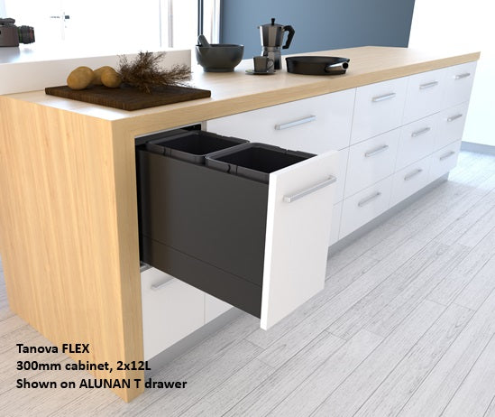 Tanova FLEX Drawer Insert Systems for 300mm Cabinets - 2 Buckets   White and Umbra Grey