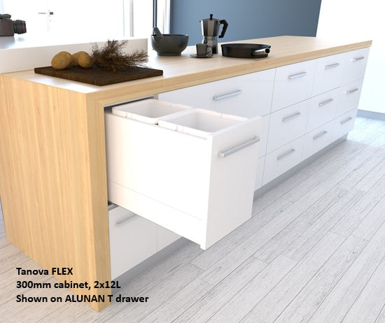 Tanova FLEX Drawer Insert Systems for 300mm Cabinets - 2 Buckets   White and Umbra Grey