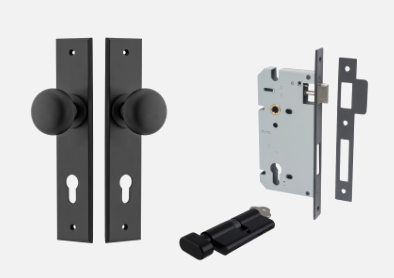 Iver Cambridge Door Knob 12946 Chamfered Backplate Matt Black - Passage ,Privacy & Entrance