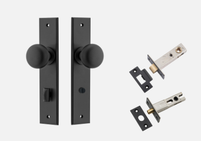 Iver Cambridge Door Knob 12946 Chamfered Backplate Matt Black - Passage ,Privacy & Entrance