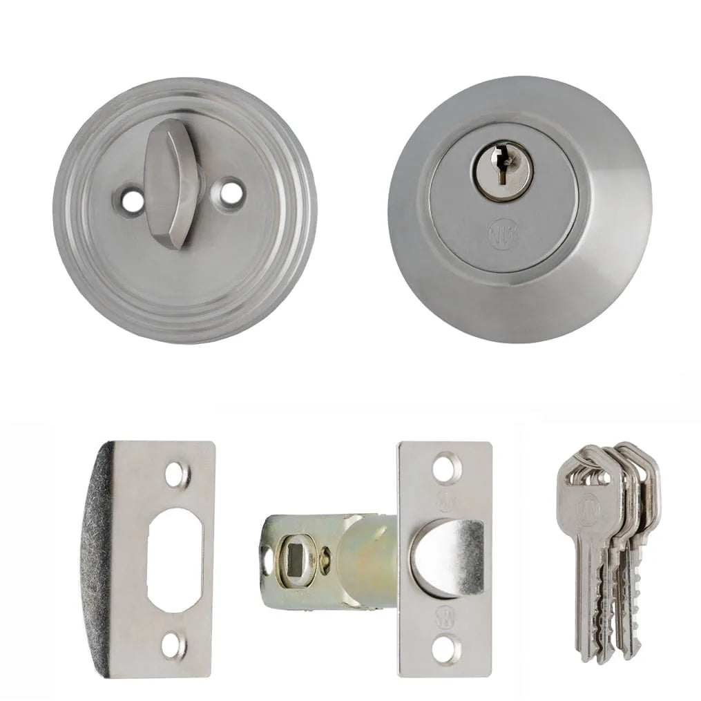 MILES NELSON DOOR HANDLES PRO SERIES SINGLE AND DOUBLE CYLINDER DEADBOLT SATIN NICKEL FINISH