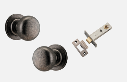 Iver Cambridge Door Knob 0207 Round Rose Distressed Nickel - Passage kit , privacy kit & Entrance Kit (Dual Function 5 pin and Key Thumb 6 Pin)