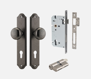 Iver Cambridge Door Knob 13828 Shouldered Backplate  Distressed Nickel - Passage ,Privacy & Entrance