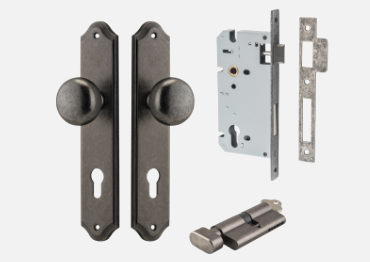 Iver Cambridge Door Knob 13828 Shouldered Backplate  Distressed Nickel - Passage ,Privacy & Entrance