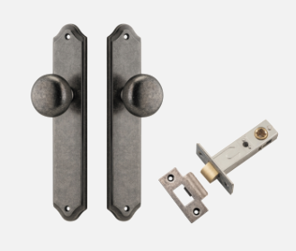 Iver Cambridge Door Knob 13828 Shouldered Backplate  Distressed Nickel - Passage ,Privacy & Entrance