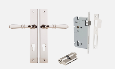 Iver Sarlat Door Lever 14200 Rectangular Backplate Polished Nickel - Passage ,Privacy & Entrance