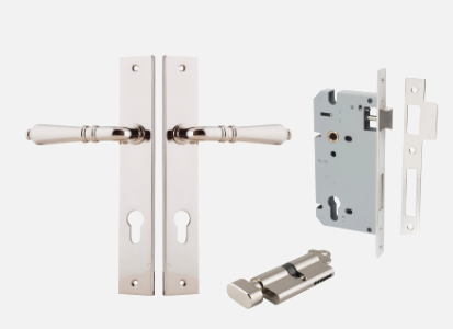 Iver Sarlat Door Lever 14200 Rectangular Backplate Polished Nickel - Passage ,Privacy & Entrance