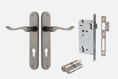Iver  Stirling Door Lever 13924 Oval Backplate Distressed Nickel - Passage ,Privacy & Entrance