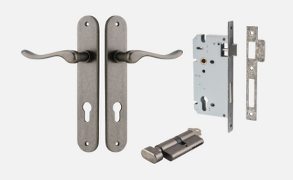 Iver  Stirling Door Lever 13924 Oval Backplate Distressed Nickel - Passage ,Privacy & Entrance