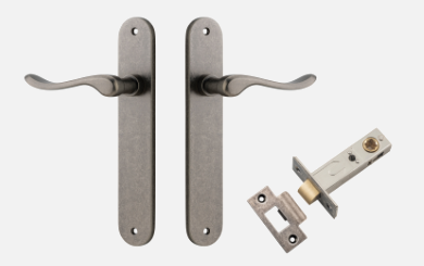 Iver  Stirling Door Lever 13924 Oval Backplate Distressed Nickel - Passage ,Privacy & Entrance