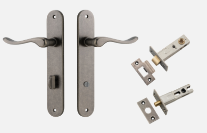 Iver  Stirling Door Lever 13924 Oval Backplate Distressed Nickel - Passage ,Privacy & Entrance