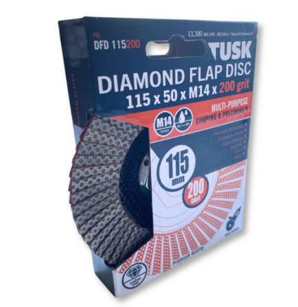 Tusk Heavy Duty Diamond Flap Disc 115mm x 60 x M14 x 60Grit ,120 Grit ,200Grit & 400Grit