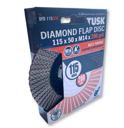 Tusk Heavy Duty Diamond Flap Disc 115mm x 60 x M14 x 60Grit ,120 Grit ,200Grit & 400Grit