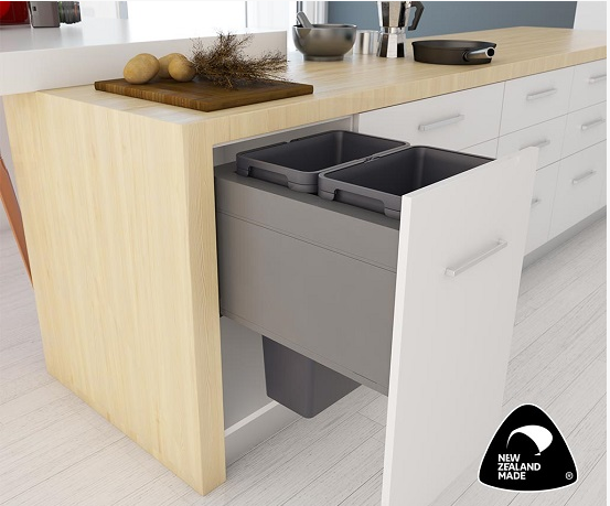 Tanova NZ Bin for LEGRABOX F Drawer - Frame & Buckets 500mm & 600mm Cabinet  – 1 x 20L 1 x 36Litres - White & Grey