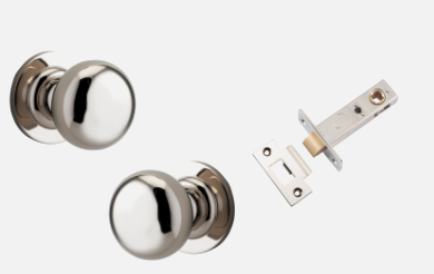 Iver Cambridge Door Knob 0208 Round Rose Polished Nickel - Passage kit , privacy kit & Entrance Kit (Dual Function 5 pin and Key Thumb 6 Pin)