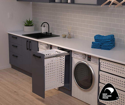 Tanova Simplex Pull Out Soft Close Push to Open Laundry Basket 350mm Cabinet 1x65L Steel Basket White
