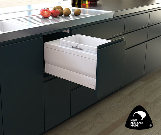 Tanova Designer Series Pull Out Soft Close Kitchen Waste Bin  350mm Cabinet With 1 Bucket -White and Charcoal