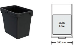 Tanova Designer Series Pull Out Soft Close Kitchen Waste Bin  350mm Cabinet With 1 Bucket -White and Charcoal