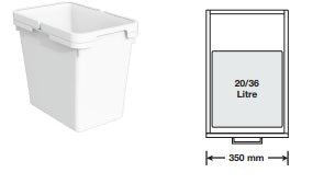 Tanova Designer Series Pull Out Soft Close Kitchen Waste Bin  350mm Cabinet With 1 Bucket -White and Charcoal