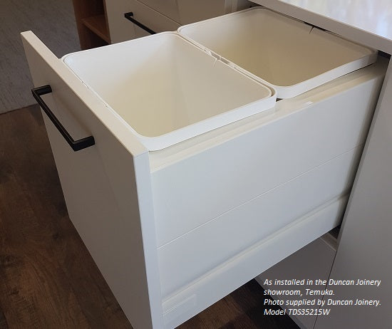 Tanova Designer Series Pull Out Soft Close Kitchen Waste Bin  350mm 2 Bucket Cabinet Full Sides -White and Charcoal