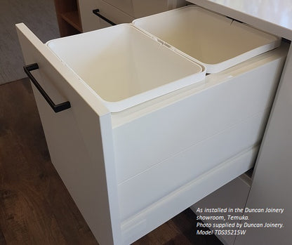 Tanova Designer Series Pull Out Soft Close Kitchen Waste Bin  350mm 2 Bucket Cabinet Full Sides -White and Charcoal