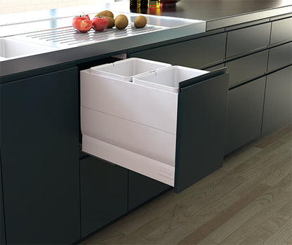 Tanova Designer Series Pull Out Soft Close Kitchen Waste Bin  350mm 2 Bucket Cabinet Full Sides -White and Charcoal
