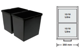 Tanova Designer Series Pull Out Soft Close Kitchen Waste Bin  350mm 2 Bucket Cabinet Full Sides -White and Charcoal