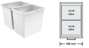 Tanova Designer Series Pull Out Soft Close Kitchen Waste Bin  350mm 2 Bucket Cabinet Full Sides -White and Charcoal
