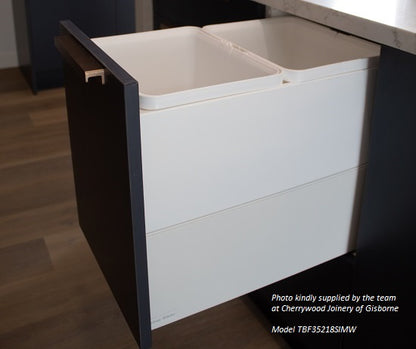 Tanova Designer Series 2 Pull Out Soft Close and  Soft Close With Push to Open Kitchen Waste Bin  350mm 2 Bucket Cabinet  - White and Charcoal