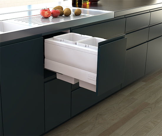 Tanova Designer Series Pull Out Soft Close Kitchen Waste Bin  350mm 2 or 3  Bucket Cabinet -White and Charcoal