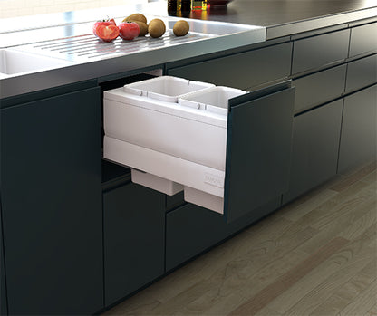 Tanova Designer Series Pull Out Soft Close Kitchen Waste Bin  350mm 2 or 3  Bucket Cabinet -White and Charcoal