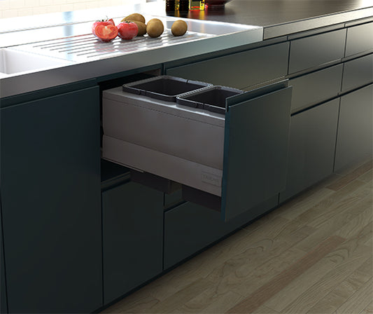 Tanova Designer Series Pull Out Soft Close Kitchen Waste Bin  350mm 2 or 3  Bucket Cabinet -White and Charcoal
