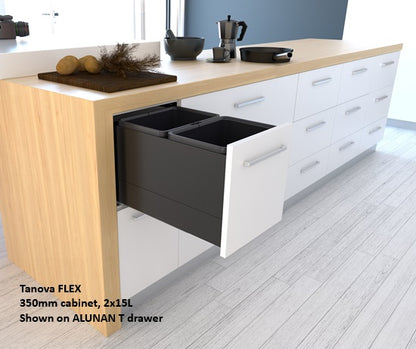 Tanova FLEX Drawer Insert Systems for 350mm Cabinets - 2 Buckets   White and Umbra Grey