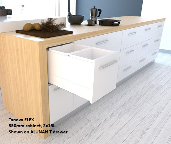 Tanova FLEX Drawer Insert Systems for 350mm Cabinets - 2 Buckets   White and Umbra Grey