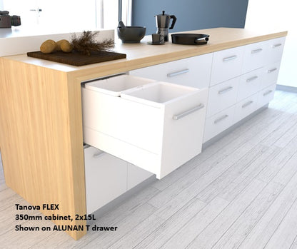 Tanova FLEX Drawer Insert Systems for 350mm Cabinets - 2 Buckets   White and Umbra Grey