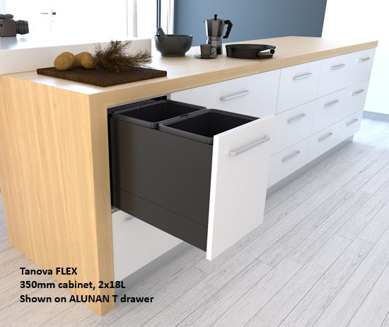 Tanova FLEX Drawer Insert Systems for 350mm Cabinets - 2 Buckets   White and Umbra Grey