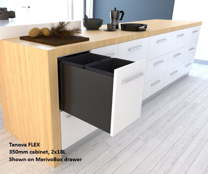Tanova FLEX Drawer Insert Systems for 350mm Cabinets - 2 Buckets   White and Umbra Grey