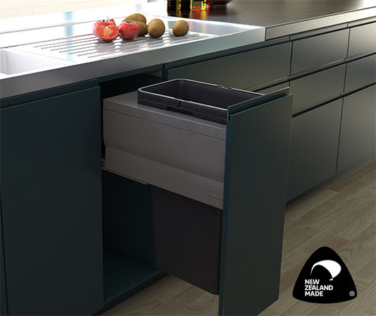Tanova Designer Series Pull Out Soft Close Kitchen Waste Bin  350mm Cabinet With 1 Bucket -White and Charcoal