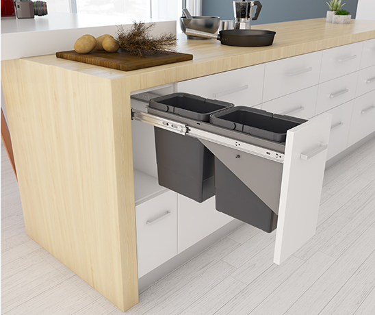 Tanova NZ Simplex Soft Close Kitchen Bin - 200mm ,300mm ,350mm and 400mm Cabinet Drawer Front Type - 1 x 50Litre ,2 x 6Litre ,2 x 8Litre ,2 x 10Litre ,2 x 12Litre ,2 x 15Litre ,2 x 18Litre ,2 x 24Litre & 3 x 8Litre Grey or White
