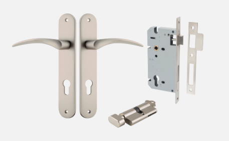 Iver Oxford Door Lever 14728 Oval Backplate Satin Nickel - Passage ,Privacy & Entrance