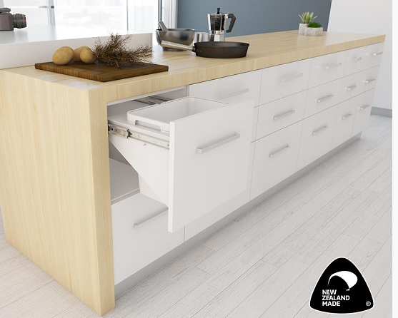 Tanova NZ Simplex Soft Close Kitchen Bin - 300mm ,350mm and 450mm Cabinet Drawer Front Type - 1 x 20Litre ,1 x 36Litre ,2 x 10Litre ,2 x 12Litre ,2 x 15Litre ,2 x 18Litre & 2 x 24Litre White
