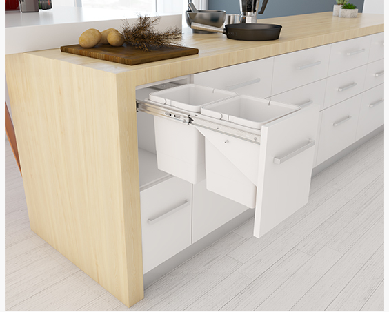 Tanova NZ Simplex Soft Close Kitchen Bin - 300mm ,350mm and 450mm Cabinet Drawer Front Type - 1 x 20Litre ,1 x 36Litre ,2 x 10Litre ,2 x 12Litre ,2 x 15Litre ,2 x 18Litre & 2 x 24Litre White