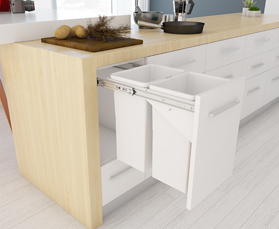 Tanova NZ Simplex Soft Close Kitchen Bin - 300mm ,350mm and 450mm Cabinet Drawer Front Type - 1 x 20Litre ,1 x 36Litre ,2 x 10Litre ,2 x 12Litre ,2 x 15Litre ,2 x 18Litre & 2 x 24Litre White