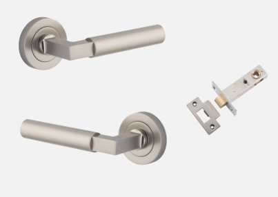 Iver Berlin Door Lever 0349 Round Rose Satin Nickel - Passage ,Privacy & Entrance