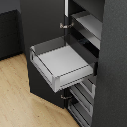 Blum Legrabox pure kitset one door Design Element fronts & sides 500,550mm (length 2 option),5 x 40kg Space tower up to 600w stainless steel