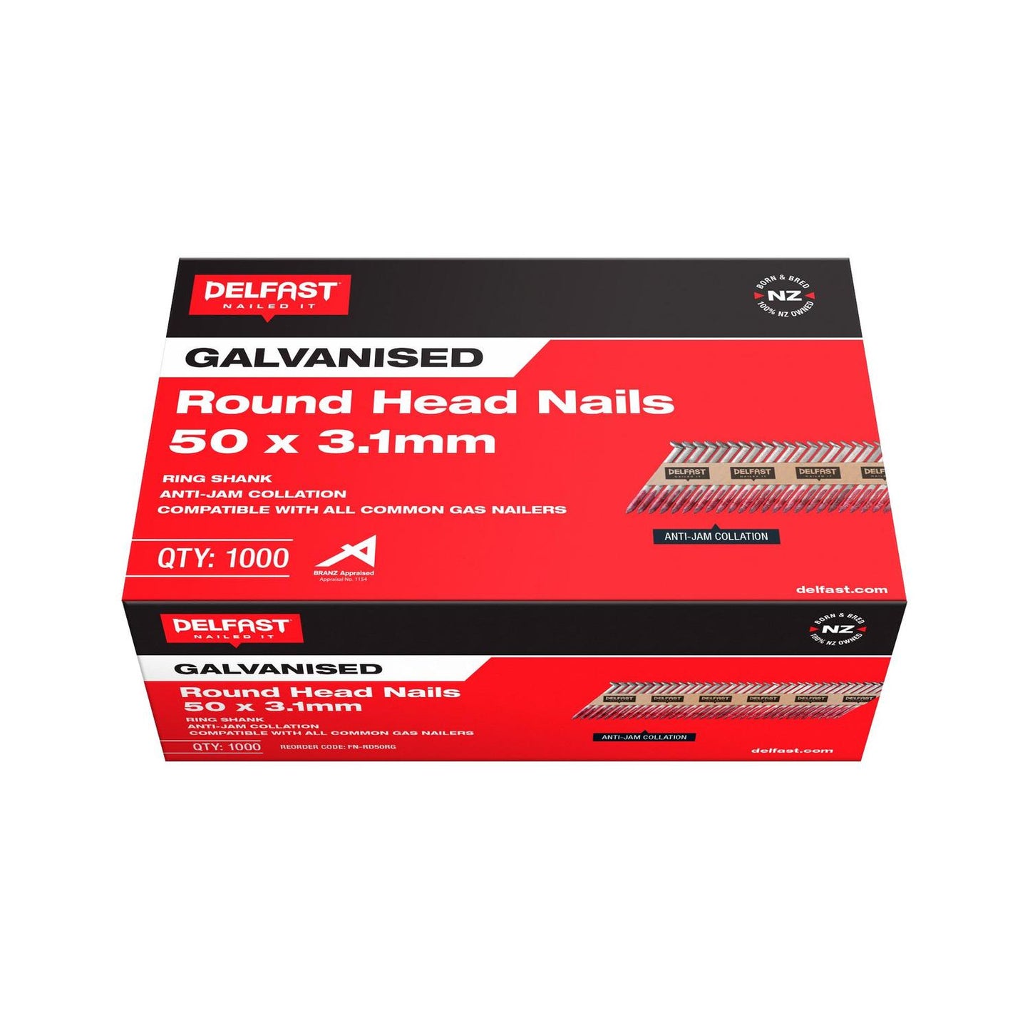 Delfast Ring Galvanised Round Head Nails  Available in 3 sizes  50 x 3.1mm,65 x 3.1mm,75 x 3.1mm Box 1000.